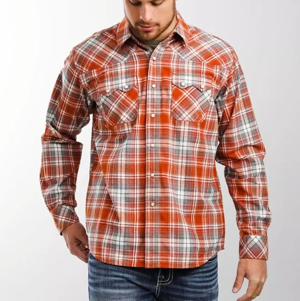 Ariat Hadden Retro Fit Pearl Snap Western Shirt Sz XL/TG‎ In Red Ochre